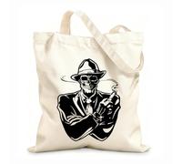 AILOONG Unbleached Canvas Tote Bag Gangster with Cigar Dead Skull Mafia 12 oz thick fabric Uses as a tool bag 35x40cm Large
