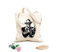AILOONG Unbleached Canvas Tote Bag Gangster with Cigar Dead Skull Mafia 12 oz thick fabric Uses as a tool bag 31x36cm Medium