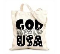 AILOONG Unbleached Canvas Tote Bag God Bless You USA Patriotic Quote Words 12 oz thick fabric Uses as a tool bag 35x40cm Large