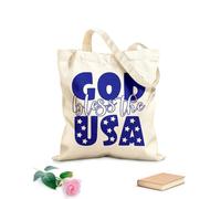 AILOONG Unbleached Canvas Tote Bag God Bless You USA Patriotic Quote Words 340g/m² thick fabric Uses as a tool bag