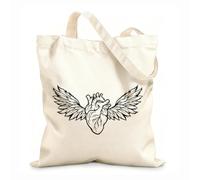 AILOONG Unbleached Canvas Tote Bag Heart Wings Viscus Love Romance Gothick Style 12 oz thick fabric Uses as a tool bag 35x40cm Large