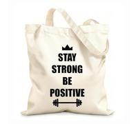 AILOONG Unbleached Canvas Tote Bag Home Gymnastics Inspiring Quote Stay Strong Be Positive 12 oz thick fabric Uses as a tool bag 25x30cm Small