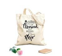 AILOONG Unbleached Canvas Tote Bag Home Positive Quote Journey Thousand Miles Single Step 12 oz thick fabric Uses as a tool bag 31x36cm Medium
