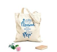 AILOONG Unbleached Canvas Tote Bag Home Positive Quote Journey Thousand Miles Single Step 340g/m² thick fabric Uses as a tool bag