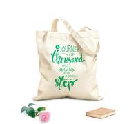 AILOONG Unbleached Canvas Tote Bag Home Positive Quote Journey Thousand Miles Single Step 340g/m² thick fabric Uses as a tool bag