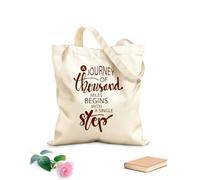 AILOONG Unbleached Canvas Tote Bag Home Positive Quote Journey Thousand Miles Single Step 340g/m² thick fabric Uses as a tool bag