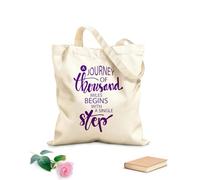AILOONG Unbleached Canvas Tote Bag Home Positive Quote Journey Thousand Miles Single Step 340g/m² thick fabric Uses as a tool bag