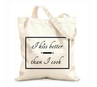 AILOONG Unbleached Canvas Tote Bag I Kiss Better Than I Cook Funny Quote 12 oz thick fabric Uses as a tool bag 25x30cm Small