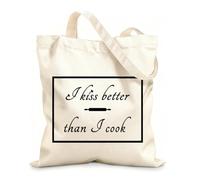 AILOONG Unbleached Canvas Tote Bag I Kiss Better Than I Cook Funny Quote 12 oz thick fabric Uses as a tool bag 31x36cm Medium