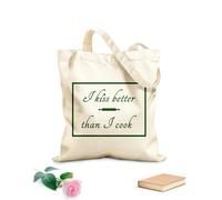 AILOONG Unbleached Canvas Tote Bag I Kiss Better Than I Cook Funny Quote 340g/m² thick fabric Uses as a tool bag