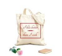 AILOONG Unbleached Canvas Tote Bag I Kiss Better Than I Cook Funny Quote 340g/m² thick fabric Uses as a tool bag