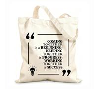 AILOONG Unbleached Canvas Tote Bag Inspiring Phrase Quote Progress Working Together 12 oz thick fabric Uses as a tool bag 31x36cm Medium