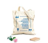 AILOONG Unbleached Canvas Tote Bag Inspiring Phrase Quote Progress Working Together 340g/m² thick fabric Uses as a tool bag