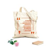 AILOONG Unbleached Canvas Tote Bag Inspiring Phrase Quote Progress Working Together 340g/m² thick fabric Uses as a tool bag