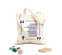 AILOONG Unbleached Canvas Tote Bag Inspiring Phrase Quote Progress Working Together 340g/m² thick fabric Uses as a tool bag