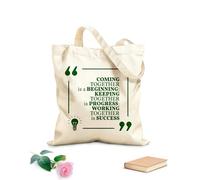 AILOONG Unbleached Canvas Tote Bag Inspiring Phrase Quote Progress Working Together 340g/m² thick fabric Uses as a tool bag