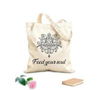 AILOONG Unbleached Canvas Tote Bag Inspiring Quote Feed Your Soul Words Phrase 12 oz thick fabric Uses as a tool bag 25x30cm Small