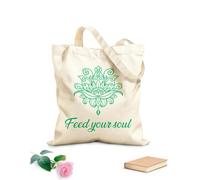 AILOONG Unbleached Canvas Tote Bag Inspiring Quote Feed Your Soul Words Phrase 340g/m² thick fabric Uses as a tool bag