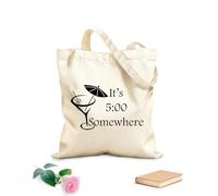 AILOONG Unbleached Canvas Tote Bag It's Five O'clock somewhere quote Margarita m 12 oz thick fabric Uses as a tool bag 31x36cm Medium