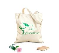 AILOONG Unbleached Canvas Tote Bag It's Five O'clock somewhere quote Margarita m 340g/m² thick fabric Uses as a tool bag