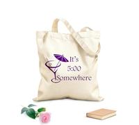 AILOONG Unbleached Canvas Tote Bag It's Five O'clock somewhere quote Margarita m 340g/m² thick fabric Uses as a tool bag