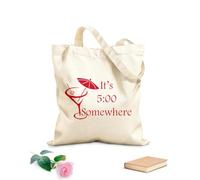 AILOONG Unbleached Canvas Tote Bag It's Five O'clock somewhere quote Margarita m 340g/m² thick fabric Uses as a tool bag