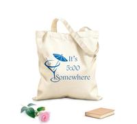 AILOONG Unbleached Canvas Tote Bag It's Five O'clock somewhere quote Margarita m 340g/m² thick fabric Uses as a tool bag