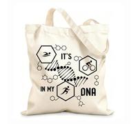 AILOONG Unbleached Canvas Tote Bag It's My DNA Triathlon Running Swimming Cycling Sport 12 oz thick fabric Uses as a tool bag 31x36cm Medium