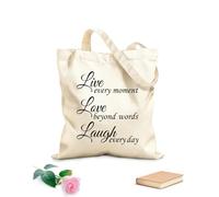 AILOONG Unbleached Canvas Tote Bag Live Love Laugh Inspiring Phrase 12 oz thick fabric Uses as a tool bag 35x40cm Large