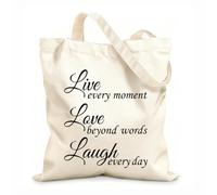 AILOONG Unbleached Canvas Tote Bag Live Love Laugh Inspiring Phrase 12 oz thick fabric Uses as a tool bag 25x30cm Small