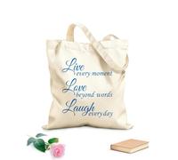 AILOONG Unbleached Canvas Tote Bag Live Love Laugh Inspiring Phrase 340g/m² thick fabric Uses as a tool bag