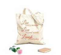 AILOONG Unbleached Canvas Tote Bag Live Love Laugh Inspiring Phrase 340g/m² thick fabric Uses as a tool bag