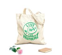 AILOONG Unbleached Canvas Tote Bag Live The Moment Inspiration Phrase Quote 340g/m² thick fabric Uses as a tool bag