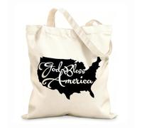 AILOONG Unbleached Canvas Tote Bag Map of America Patriotic Quote God Bless America 12 oz thick fabric Uses as a tool bag 35x40cm Large