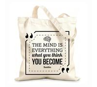 AILOONG Unbleached Canvas Tote Bag Mind Is Everything Buddha Quote Inspirational 12 oz thick fabric Uses as a tool bag 25x30cm Small