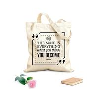 AILOONG Unbleached Canvas Tote Bag Mind Is Everything Buddha Quote Inspirational 12 oz thick fabric Uses as a tool bag 35x40cm Large