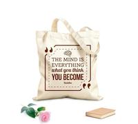 AILOONG Unbleached Canvas Tote Bag Mind Is Everything Buddha Quote Inspirational 340g/m² thick fabric Uses as a tool bag
