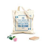 AILOONG Unbleached Canvas Tote Bag Mind Is Everything Buddha Quote Inspirational 340g/m² thick fabric Uses as a tool bag