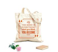 AILOONG Unbleached Canvas Tote Bag Mind Is Everything Buddha Quote Inspirational 340g/m² thick fabric Uses as a tool bag