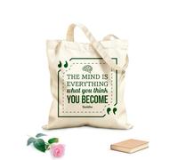 AILOONG Unbleached Canvas Tote Bag Mind Is Everything Buddha Quote Inspirational 340g/m² thick fabric Uses as a tool bag