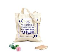 AILOONG Unbleached Canvas Tote Bag Mind Is Everything Buddha Quote Inspirational 340g/m² thick fabric Uses as a tool bag