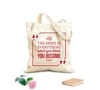 AILOONG Unbleached Canvas Tote Bag Mind Is Everything Buddha Quote Inspirational 340g/m² thick fabric Uses as a tool bag