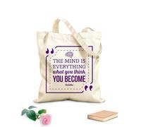 AILOONG Unbleached Canvas Tote Bag Mind Is Everything Buddha Quote Inspirational 340g/m² thick fabric Uses as a tool bag