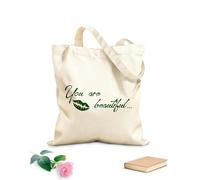 AILOONG Unbleached Canvas Tote Bag Motivation Quote Words You Are Beautiful Inspiring Letters 340g/m² thick fabric Uses as a tool bag