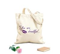 AILOONG Unbleached Canvas Tote Bag Motivation Quote Words You Are Beautiful Inspiring Letters 340g/m² thick fabric Uses as a tool bag