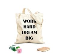 AILOONG Unbleached Canvas Tote Bag Motivation Words Quote Work Hard Dream Big Gymnastics Office 12 oz thick fabric Uses as a tool bag 31x36cm Medium