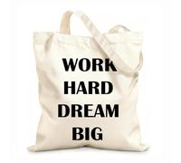 AILOONG Unbleached Canvas Tote Bag Motivation Words Quote Work Hard Dream Big Gymnastics Office 12 oz thick fabric Uses as a tool bag 31x36cm Medium