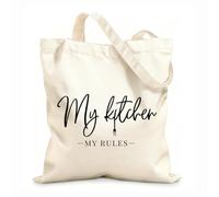 AILOONG Unbleached Canvas Tote Bag My Kitchen My Rules Quote Words The Kitchen 12 oz thick fabric Uses as a tool bag 25x30cm Small
