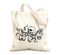 AILOONG Unbleached Canvas Tote Bag Octopus Skull Tentacles Marine Monster 12 oz thick fabric Uses as a tool bag 35x40cm Large