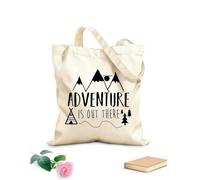 AILOONG Unbleached Canvas Tote Bag Phrase Adventure Is Out There Wildlife Mountains 12 oz thick fabric Uses as a tool bag 25x30cm Small